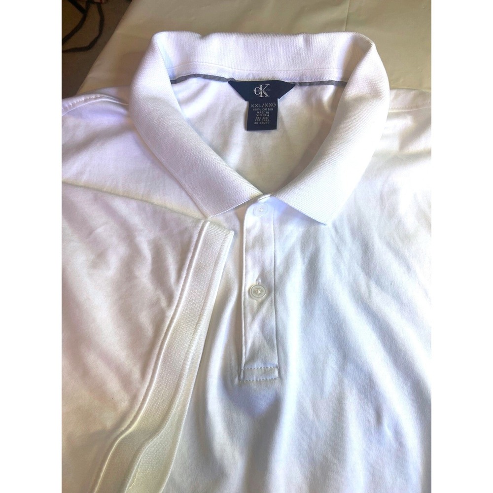 Calvin Klein Mens White Short Sleeve Cotton Polo Shirt Size XXL‎ CK Logo
